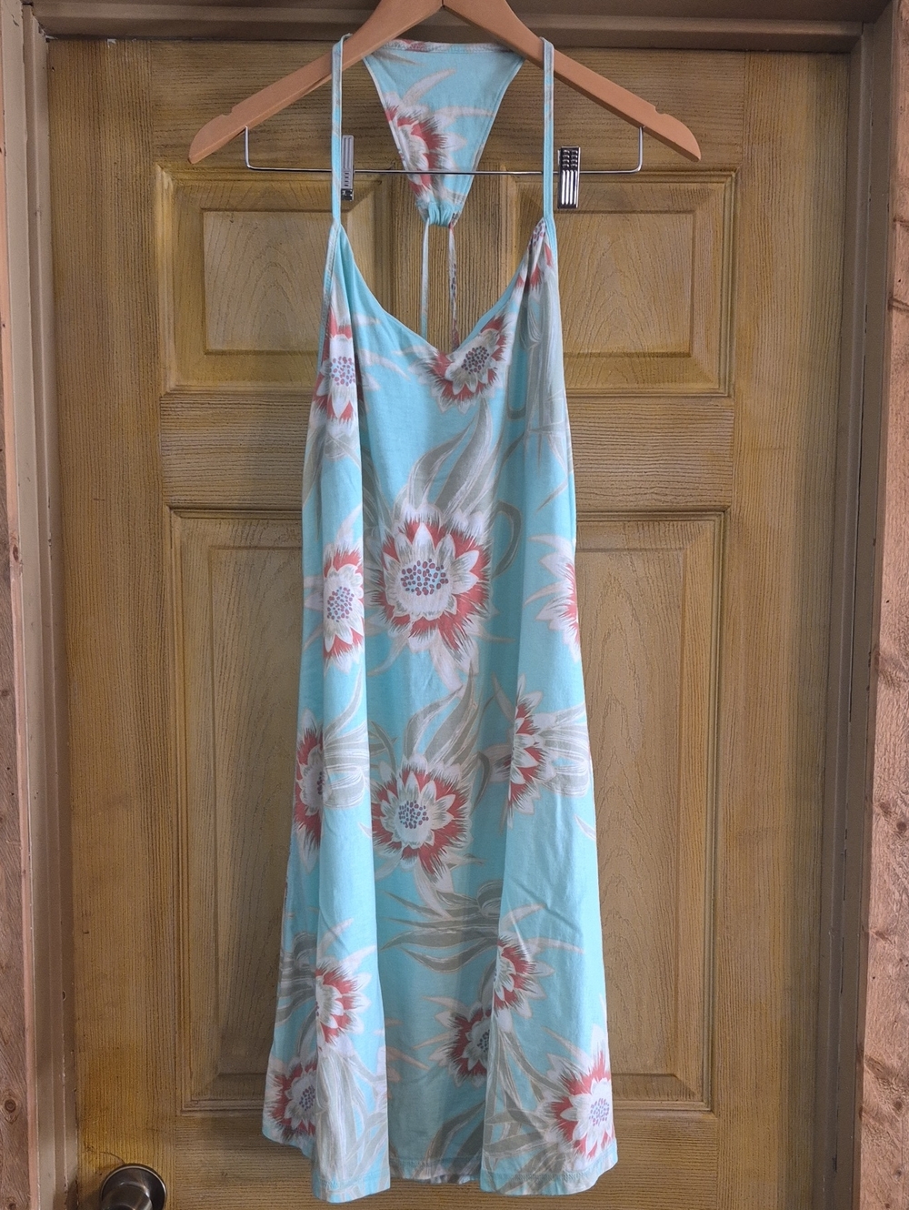 Patagonia Light Blue Floral Athletic Type Halter Dress Pink Blooms Med Bra Liner